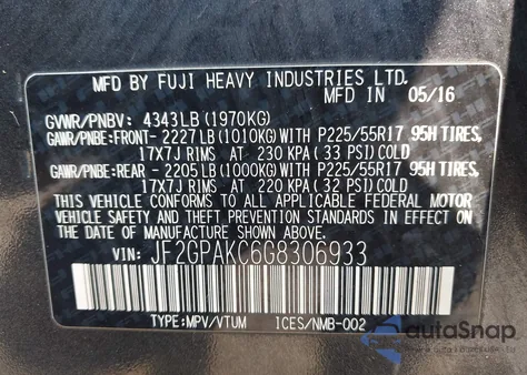 2016 Subaru Crosstrek 2.0I Limited из США, поврежденный, VIN JF2GPAKC6G8306933